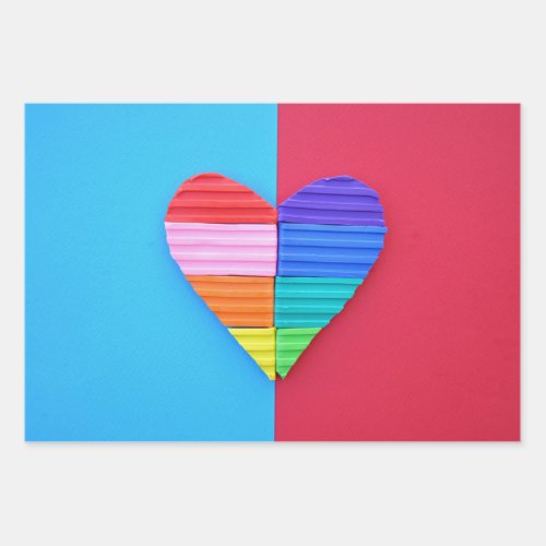Romantic Love Twin Rainbow Hearts Wrapping Paper Sheets