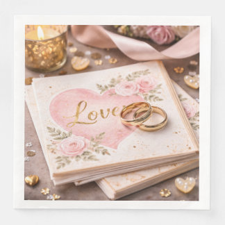 Romantic Love Wedding Theme Paper Towel Floral  Dinner Napkins