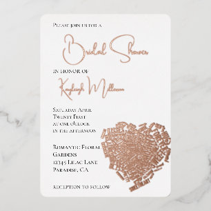 Romantic Love Words Heart Bridal Shower Foil Invitation