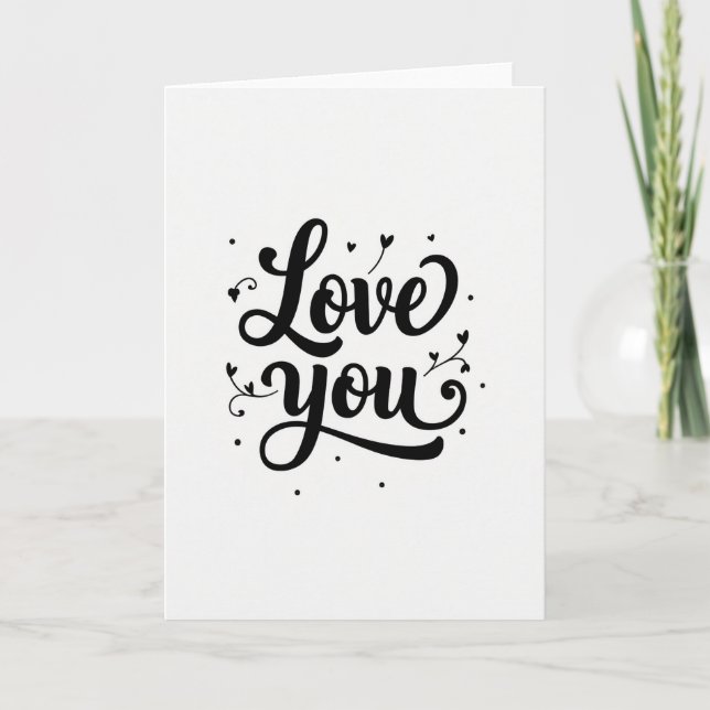 Romantic Love You Black Script Card (Front)