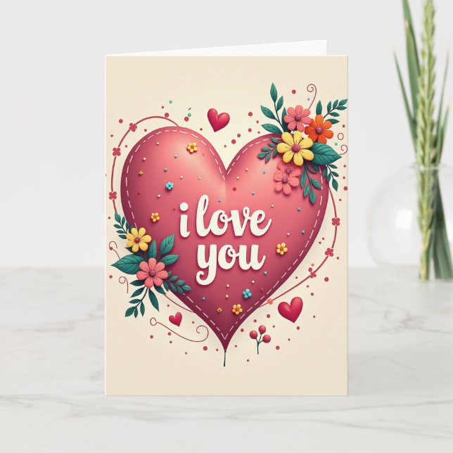 Romantic Love You Flowers Card (Front)