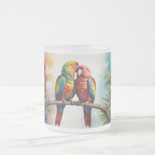 Romantic  Lovebirds A Serene Celebration of Love Frosted Glass Coffee Mug