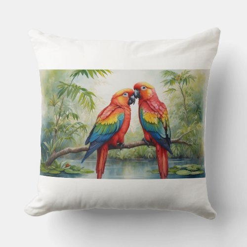 Romantic Lovebirds Watercolor Clip Art Collection Throw Pillow