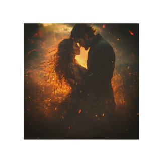 Romantic Lovers in the Storm Wood Wall Art