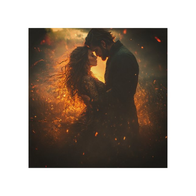 Romantic Lovers in the Storm Wood Wall Art (Front)