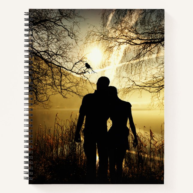 Romantic Lovers Silhouette at Sunset Notebook (Front)