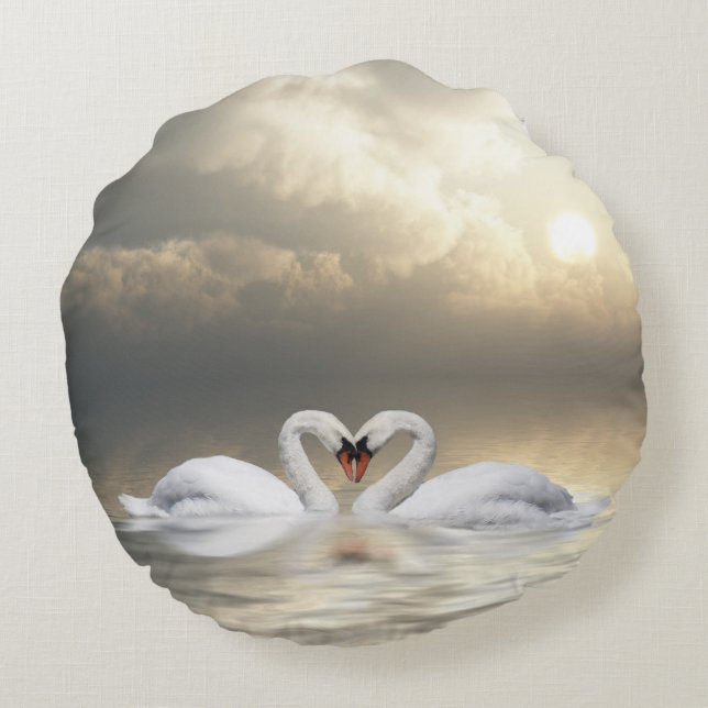 Romantic loving swans round pillow (Back)