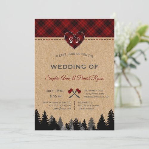 Romantic Lumberjack Jill Red Buffalo Barn Wedding  Invitation