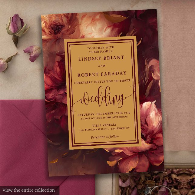 Romantic Luxury Burgundy Gold Roses Wedding Invite (Romantic Luxury Burgundy Gold Roses Wedding Invitation)