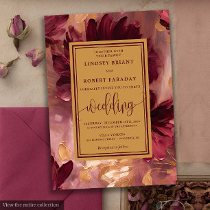 Romantic Luxury Deep Red Gold Flowers Wedding   Invitation
