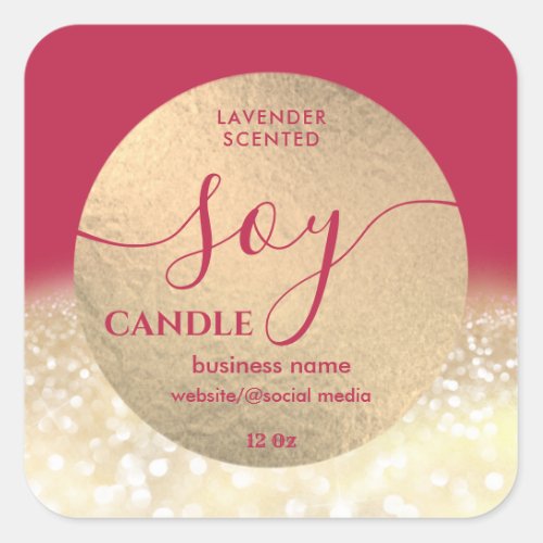 Romantic luxury script soy candle viva magenta square sticker