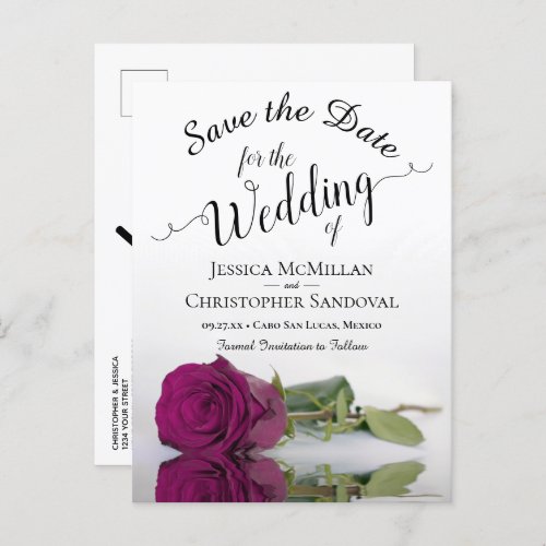 Romantic Magenta Berry Rose Wedding Save the Date Announcement Postcard