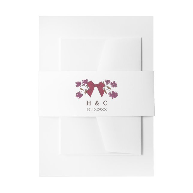 Romantic Magenta Bow Floral Wedding  Invitation Belly Band (Front Example)