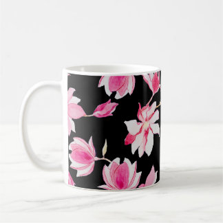 Romantic Magnolia: Black Watercolor Coffee Mug