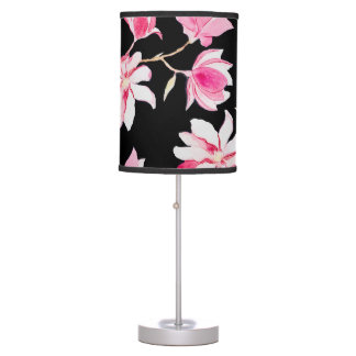 Romantic Magnolia: Black Watercolor Table Lamp