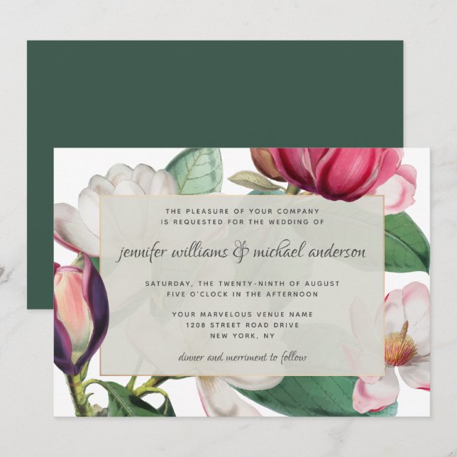 Romantic Magnolia Blossoms Elegant Floral Invitation (Front/Back)