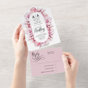 Romantic Magnolia Flowers Watercolor Wedding All In One Invitation