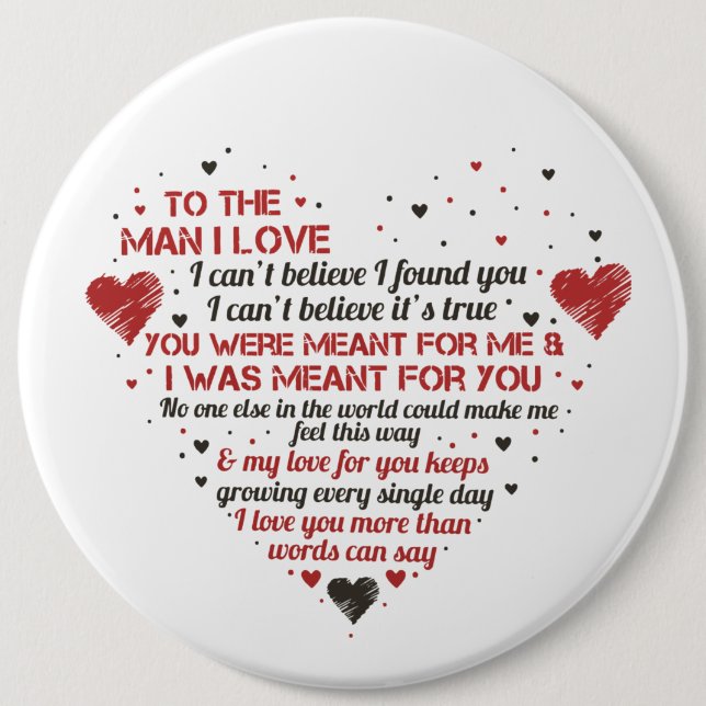 romantic man love word art Valentine Holiday Button (Front)