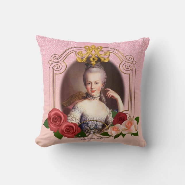 Romantic Marie Antoinette Throw Pillow Pink クッション (Front)