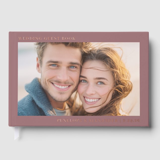 Romantic Maroon Classic Photo Foil Guest Book (Front)