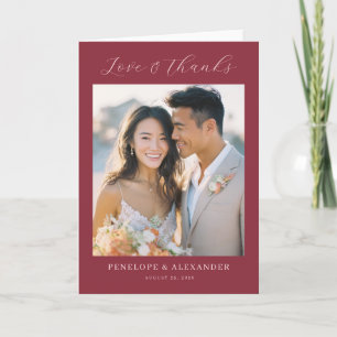 Romantic Maroon Classic Photo Letterpress Thank You Card