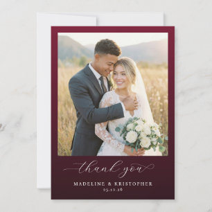 Romantic Maroon Elegant Photo Thank You Card
