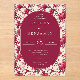 Romantic Maroon Floral Acrylic Invitations