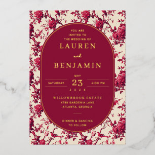 Romantic Maroon Floral Foil Invitation