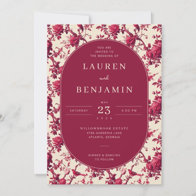 Romantic Maroon Floral Roses Invitation (Front)
