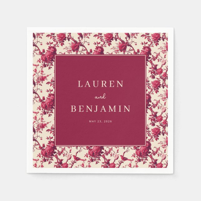 Romantic Maroon Floral Roses Napkins (Front)
