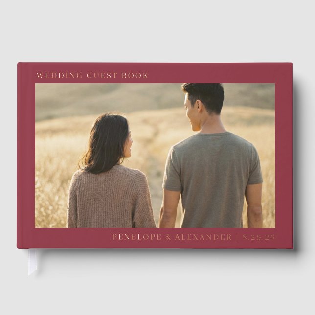 Romantic Maroon Photo Foil Guest Book (Front)