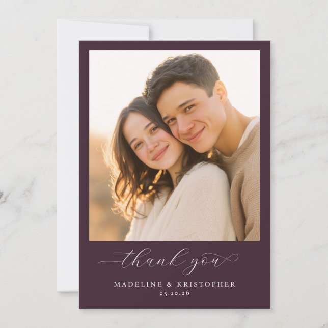 Romantic Maroon Photo Thank You Card (Front)
