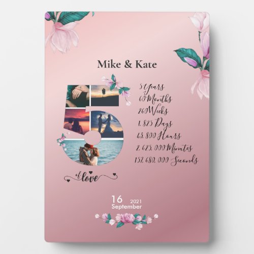 Romantic Married Couple Anniversary Photo collage  Plaque