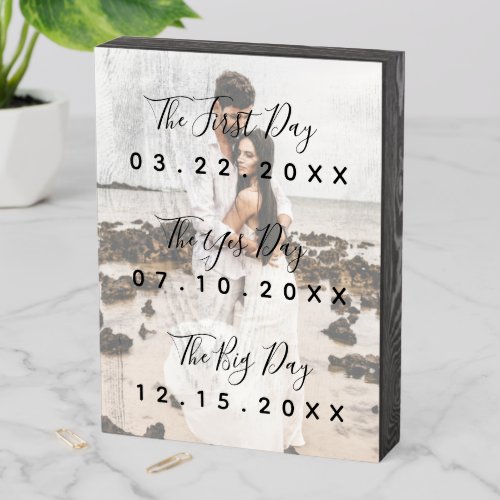 Romantic Married Couple Dates Picture Typography Wooden Box Sign