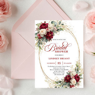 Romantic Marsala Floral Gold Bridal Shower Invite