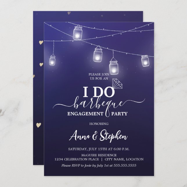 Romantic Mason Jar Light I Do BBQ Engagement Party Invitation (Front/Back)