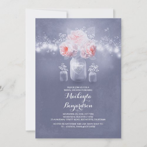 romantic mason jar rustic lights bridal shower invitation