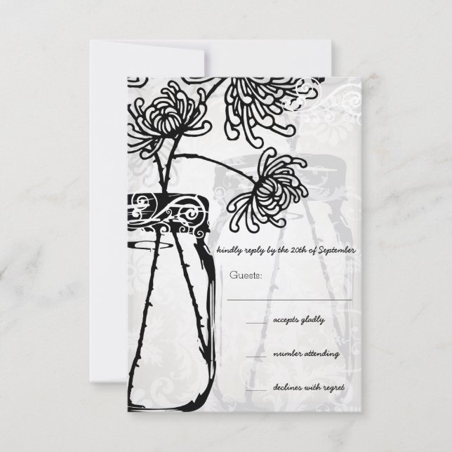 Romantic Mason Jar Shadows Damask Wedding RSVP Card (Front)