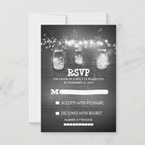 romantic mason jar string lights wedding RSVP card