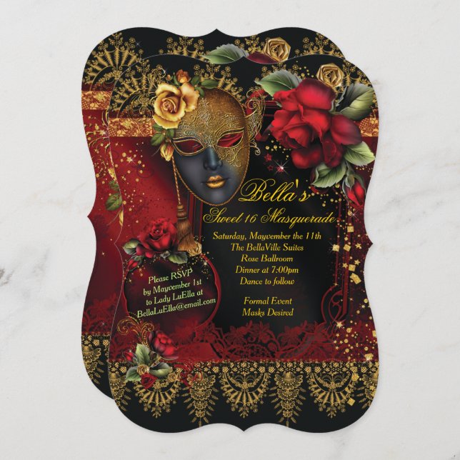 Romantic Masquerade Sweet 16 Party Invites (Front/Back)