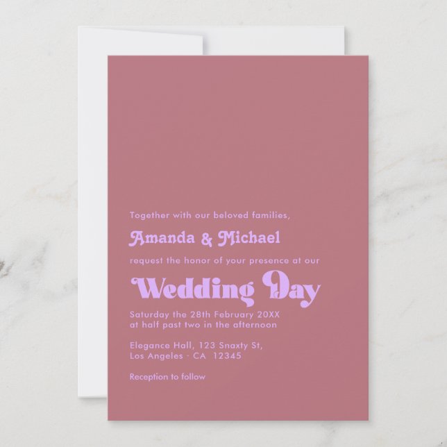 Romantic Mauve and Rose Gold Typography Wedding Invitation (Front)