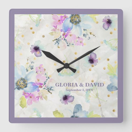 Romantic Mauve Floral  Square Wall Clock