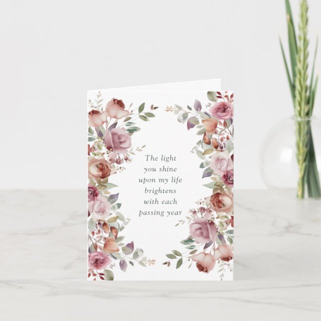 Romantic Mauve Floral Valentine's Day  Holiday Card (Front)