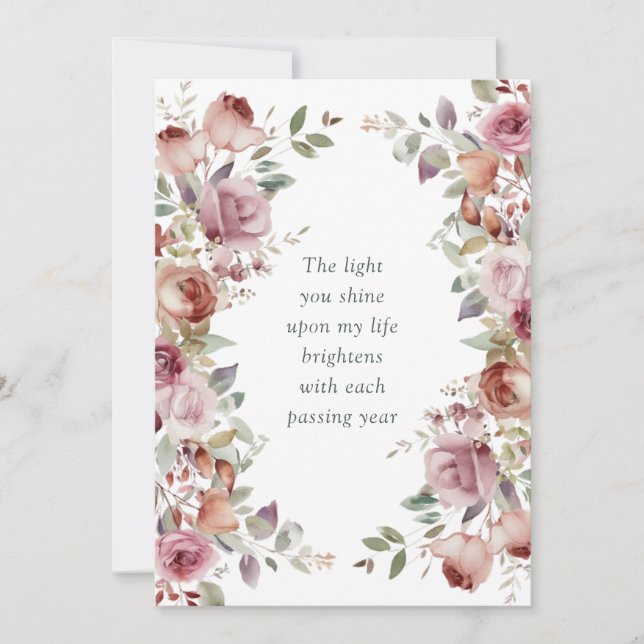 Romantic Mauve Floral Wedding Anniversary Card (Front)
