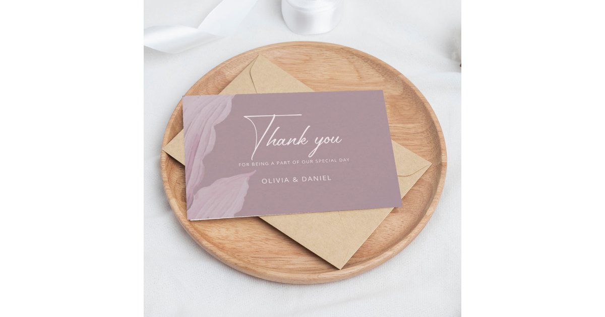 Romantic Mauve Leaf Minimal Wedding Thank You Card | Zazzle