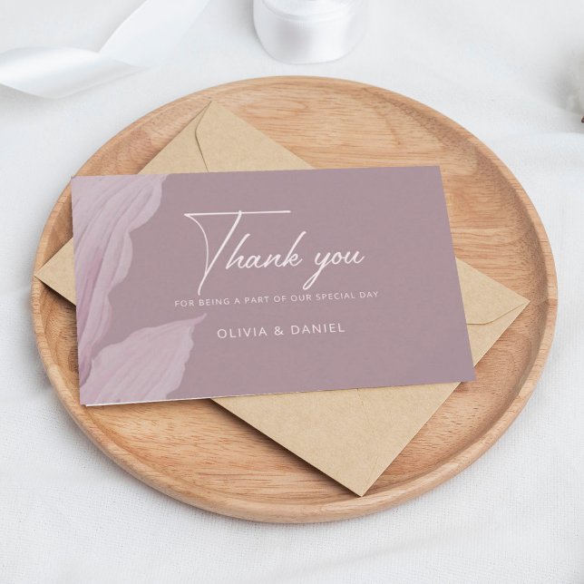 Romantic Mauve Leaf Minimal Wedding  Thank You Card (Creator Uploaded)