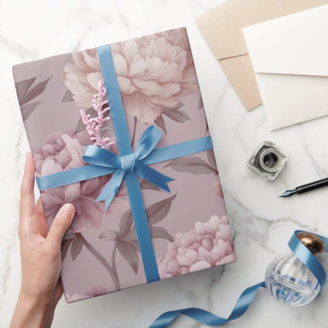 Romantic Mauve Peony Cream Floral Pattern Wrapping Paper (Gifting)