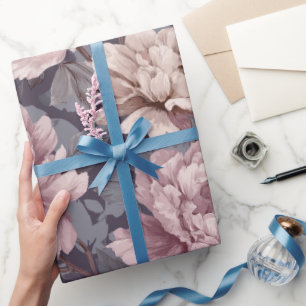 Romantic Mauve Peony Cream Floral Pattern Wrapping Paper