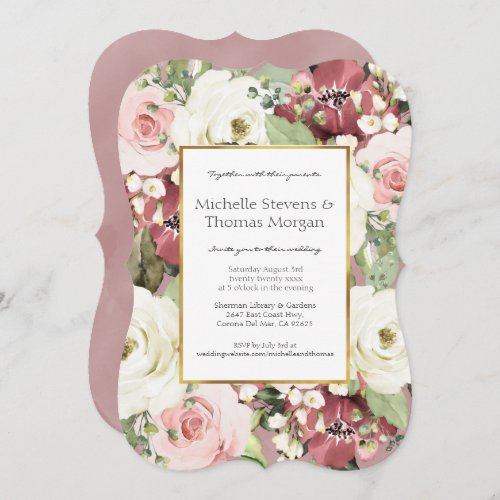 Romantic Mauve Pink White Greenery Weeding  Invita Invitation