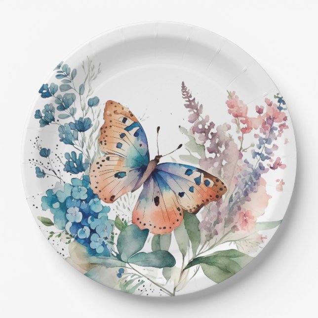 Romantic meadow butterfly  paper plates (Front)